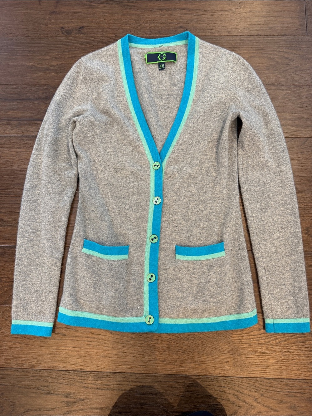 C. Wonder 100% Cashmere Tennis Tipped Colorblock Cardigan Size XS - C69-073